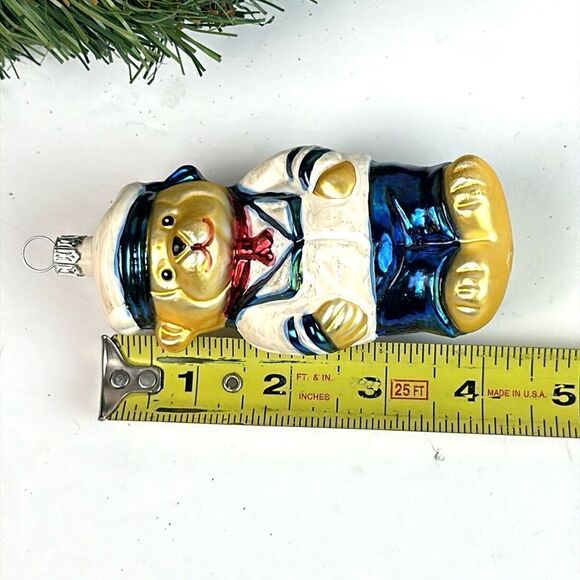 Navy Teddy Bear Glass Christmas Ornament made in Germany Hand Painted - Picture 9 of 9